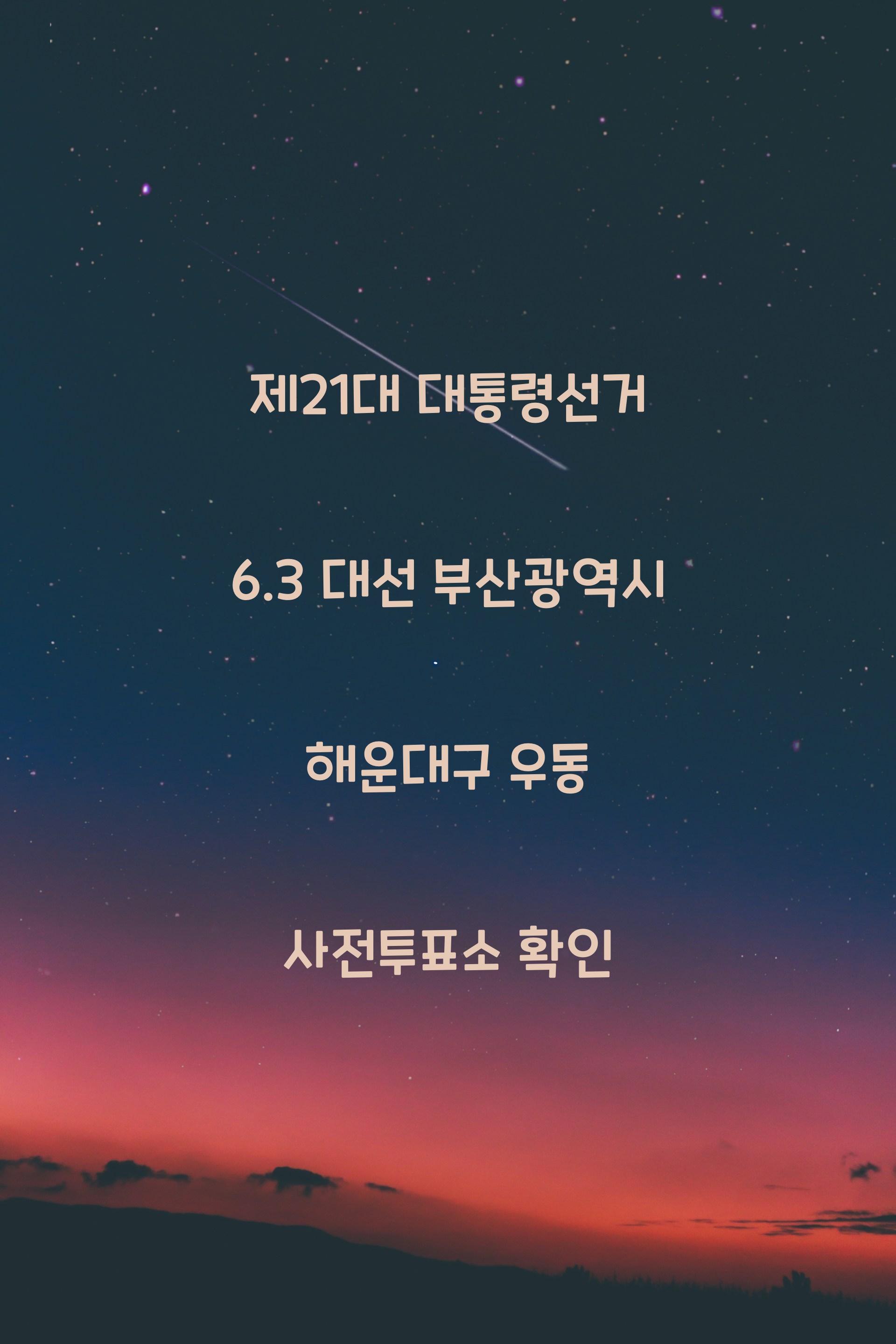 제21대 대통령선거 6.3 대선 부산광역시 해운대구 우동 사전투표소 안내 │부산광역시 해운대구 우동 대통령 후보자 및 여론조사 확인