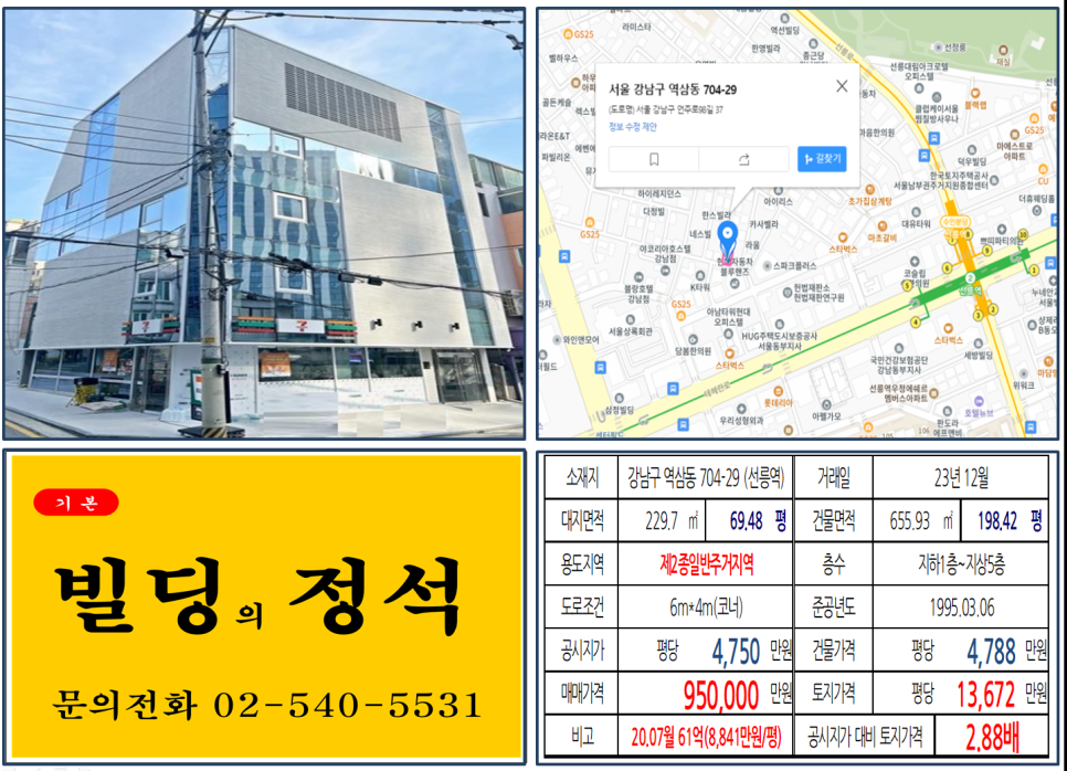 강남구 역삼동 704-29번지 건물이 2023년 12월 매매 되었습니다.