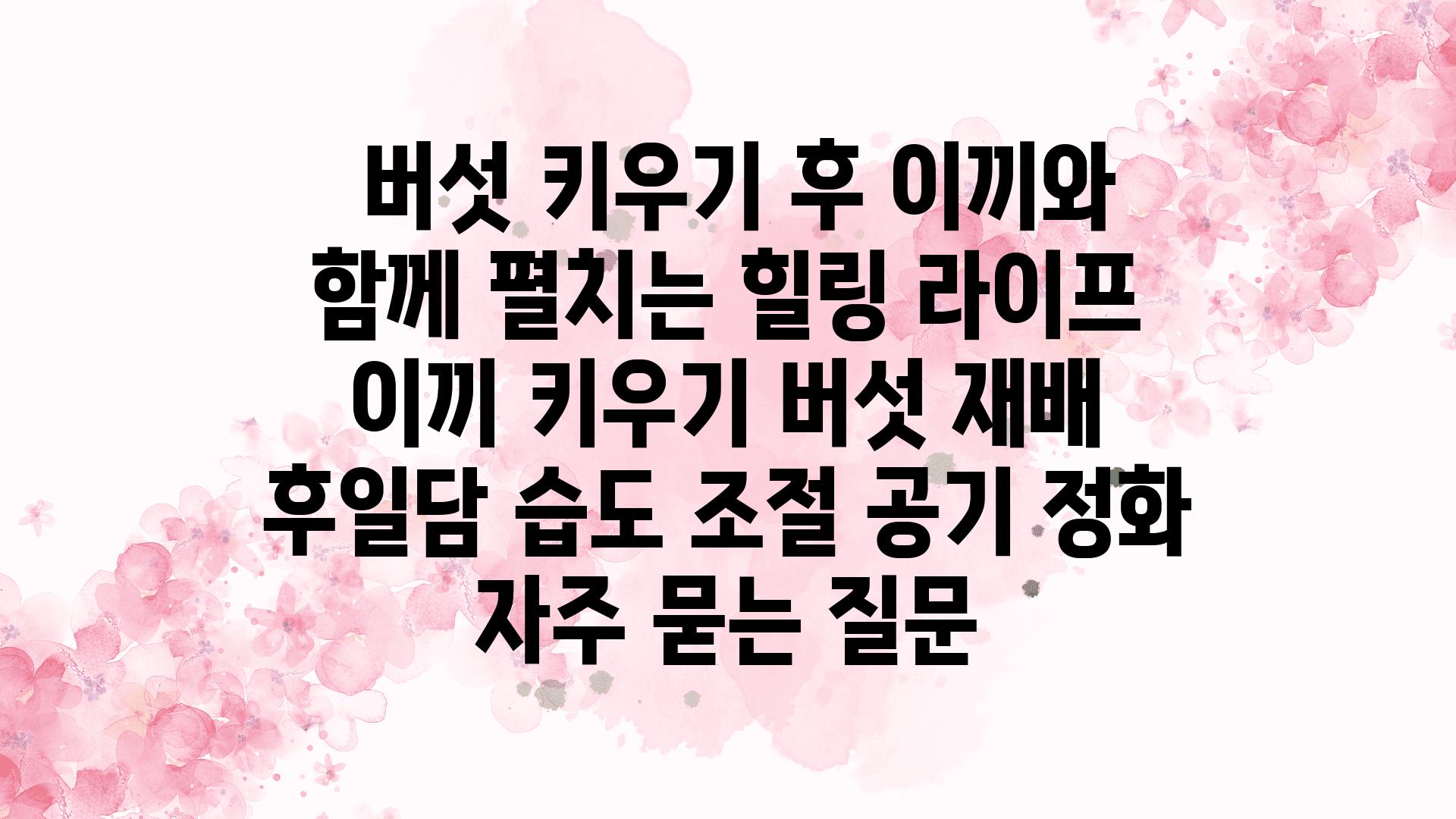  버섯 키우기 후 이끼와 함께 펼치는 힐링 라이프  이끼 키우기 버섯 재배 후일담 습도 조절 공기 정화 자주 묻는 질문