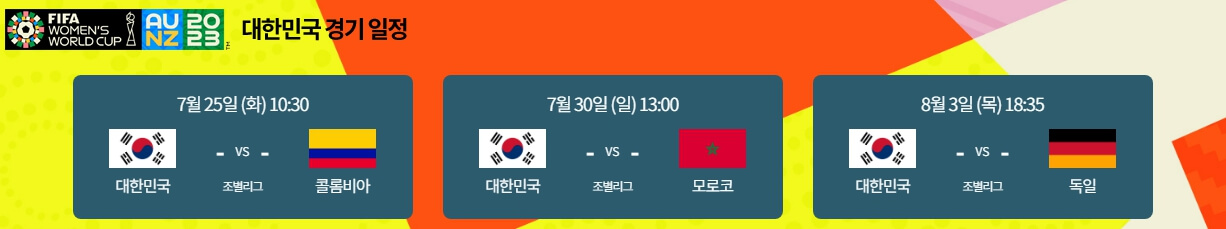 대한민국 여자축구 월드컵 조별 경기 일정 안내