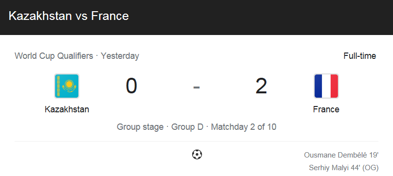  FIFA 카타르 월드컵 유럽예선 - 카자흐스탄 VS 프랑스 (0 대 2) 하이라이트