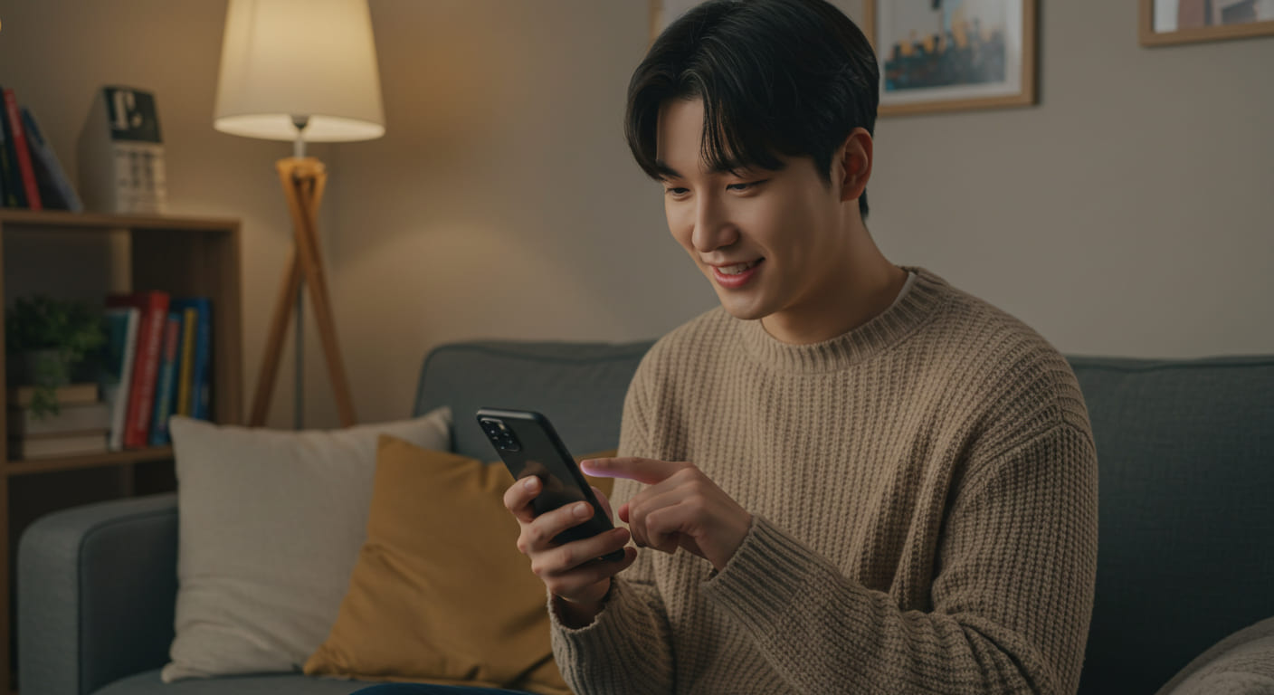 가사서비스 포인트 사용처를 검색하는 한국 남성