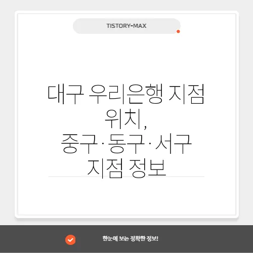 대구 우리은행 지점 위치, 중구·동구·서구 지점 정보