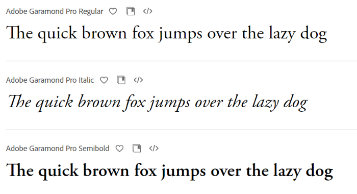 Garamond 폰트 샘플