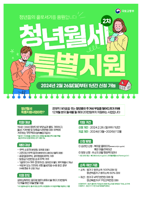  26일부터 2차 청년월세 특별지원 신청하세요