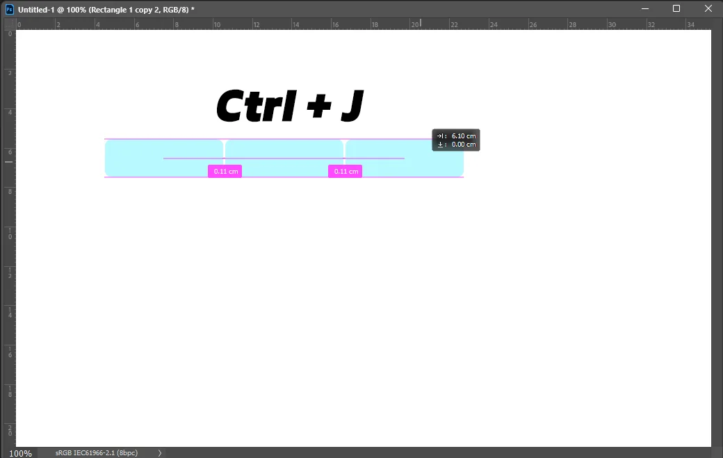 어도비 포토샵에서 사각형을 만들고 복사한 모습