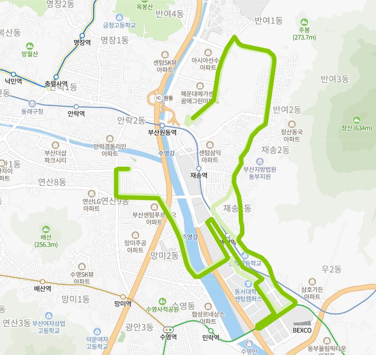  부산 115번버스 노선, 시간표 ::  연산동, 센텀역, 벡스코역, 동부지청