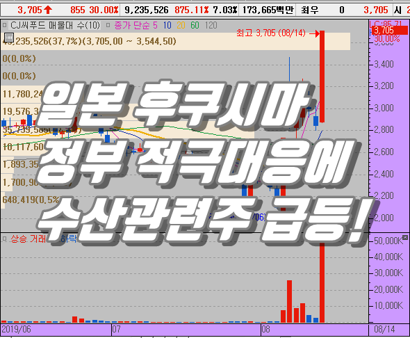  日원전 오염수 방출, 정부 적극대응방침 소식에 수산관련주 급등! CJ씨푸드 상한가!