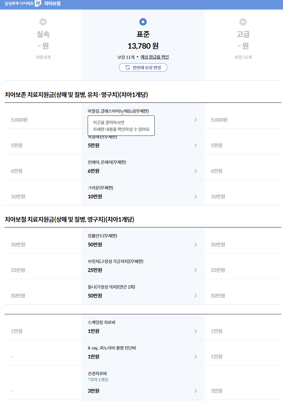 삼성화재 다이렉트 치아보험 가입 해지 보장내용 보험료 고객센터