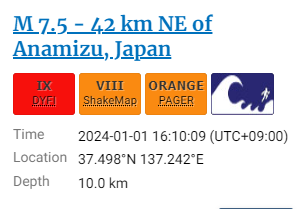 USGS-2024년-1월1일-새해-발생된-일본-이시가와현-노토반도-대지진-정보