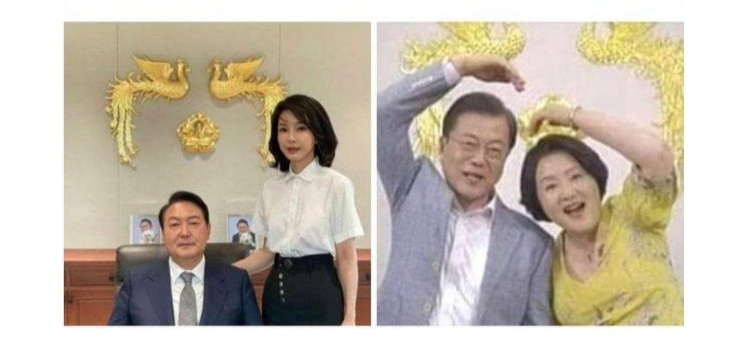  文도 집무실 사진 대통령 된 것 자랑 尹모습이 더 점잖아 사진작가 전민조 페북에 올려 대통령 집무실 사진 공개 논란 문재인 전 대통령 내외 대통령 집무실에서 사진 찍은 모습 공개 경박