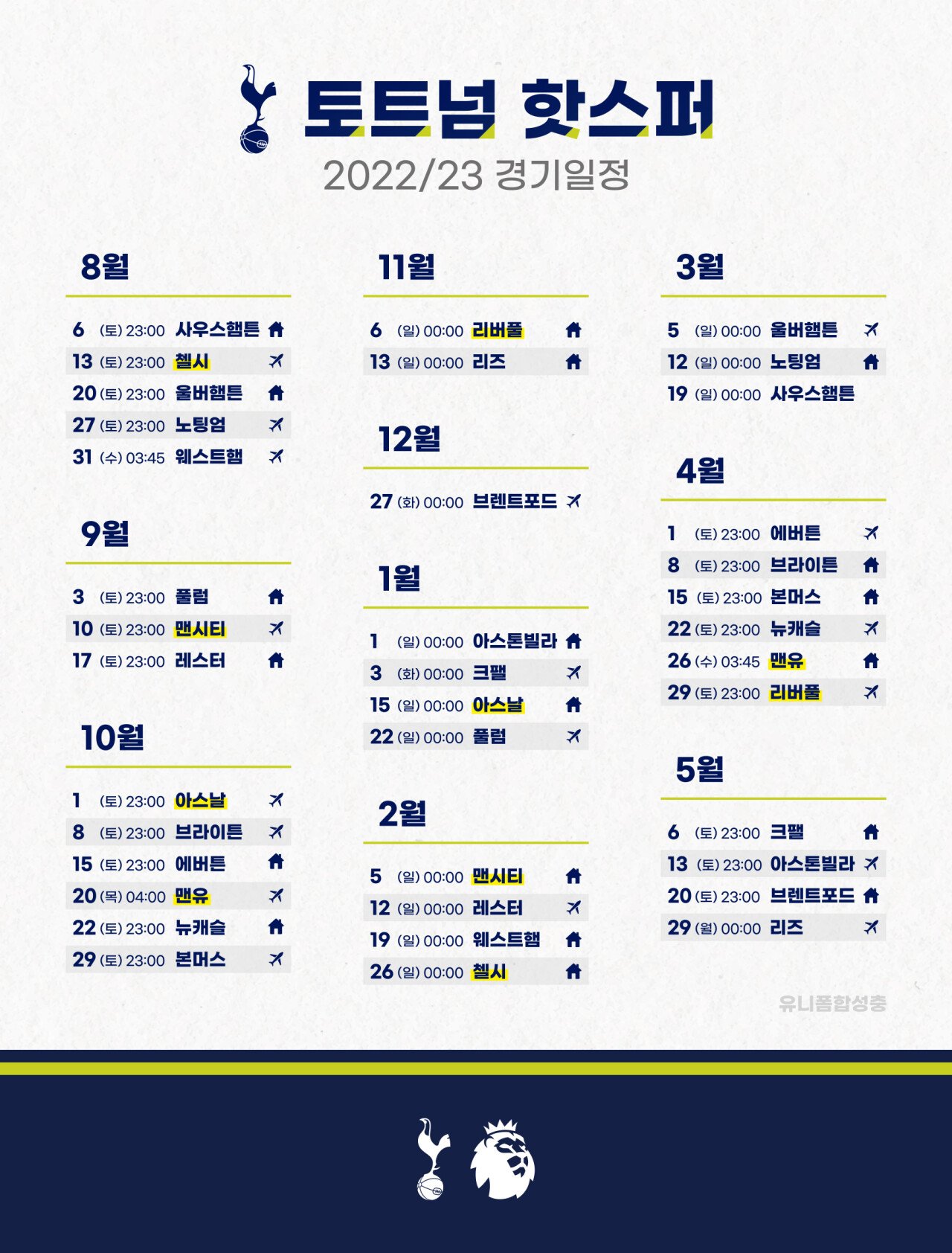  토트넘, 2022-2023 프리미어리그 일정