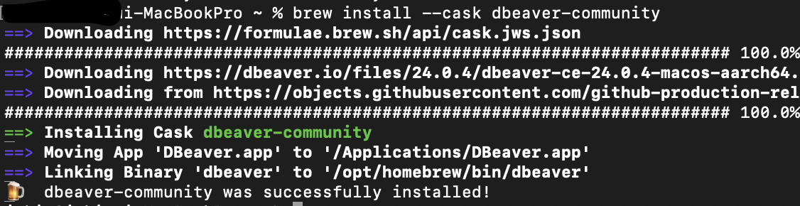 brew dbeaver community 설치 명령어 실행