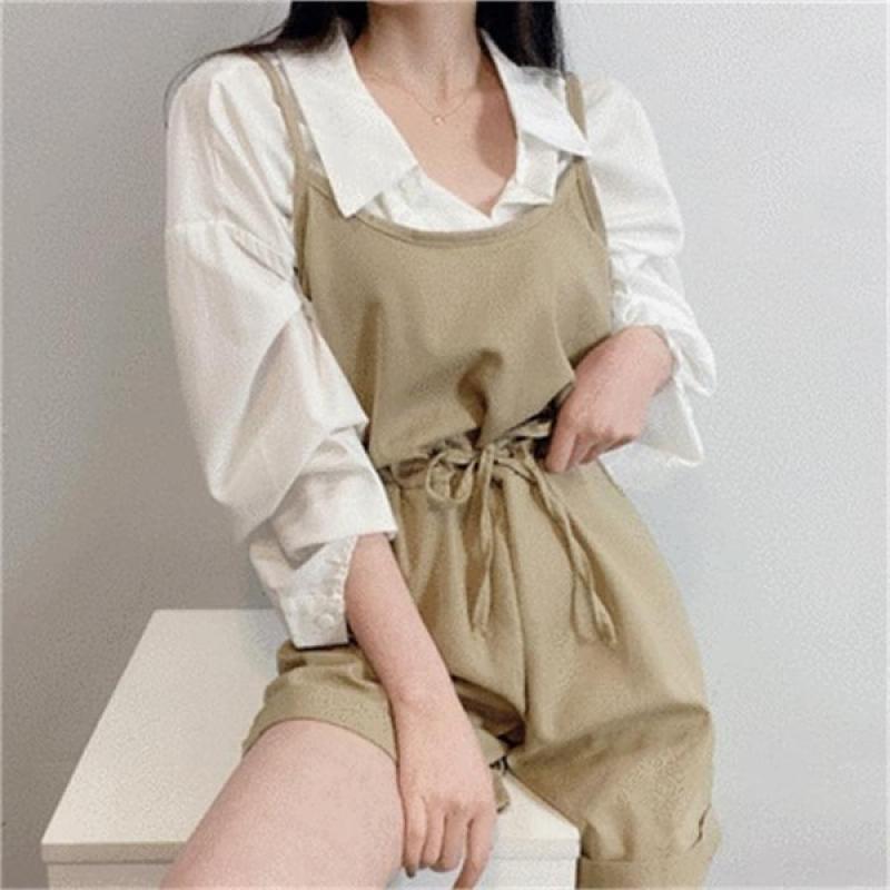 비위치 린넨 스트링 나시 반바지 점프수트
