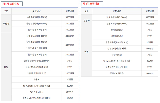 한부모가정의료보험_보장내용_보장금액_정리표