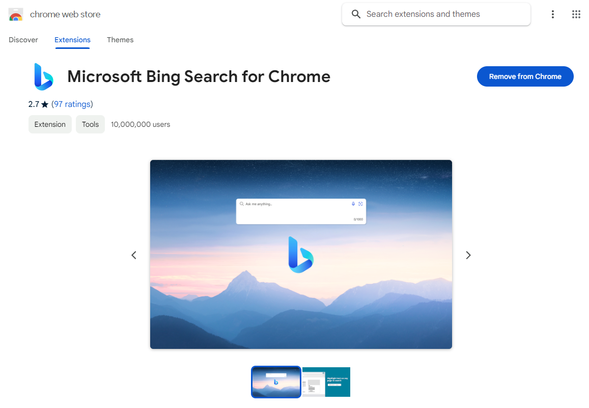 크롬 확장 프로그램 - Microsoft Bing Search for Chrome