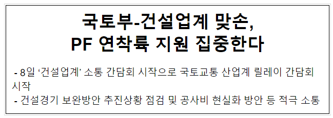  국토부-건설업계 맞손, PF 연착륙 지원 집중한다