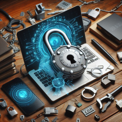 보안이 강화된 노트북과 잠금 장치가 포함된 디지털 보호 개념