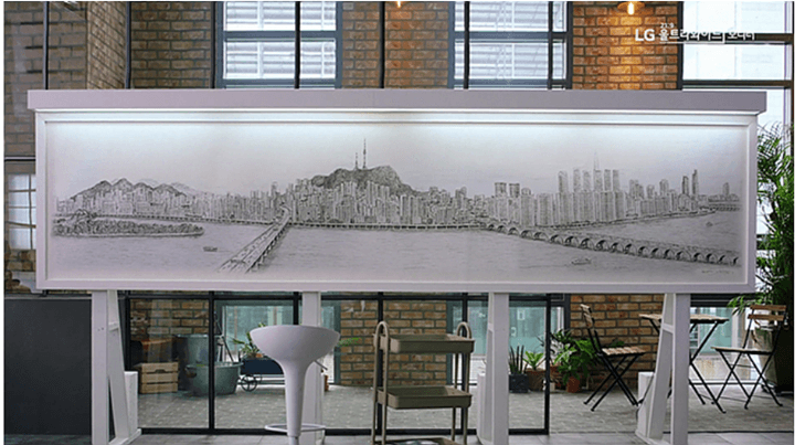 스티븐 월트셔가 방한 당시 그린 서울 그림 사진