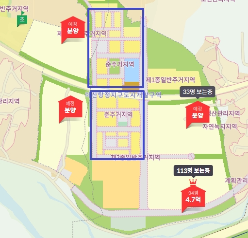 가운데 준주거지역은 상권 형성이 된다.