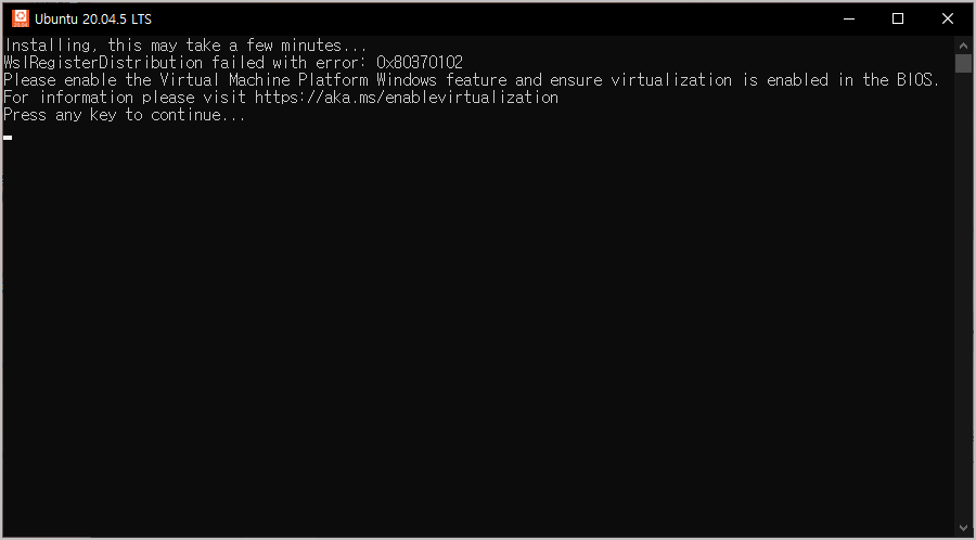  우분투 Ubuntu "0x80370102" 오류 virtualization