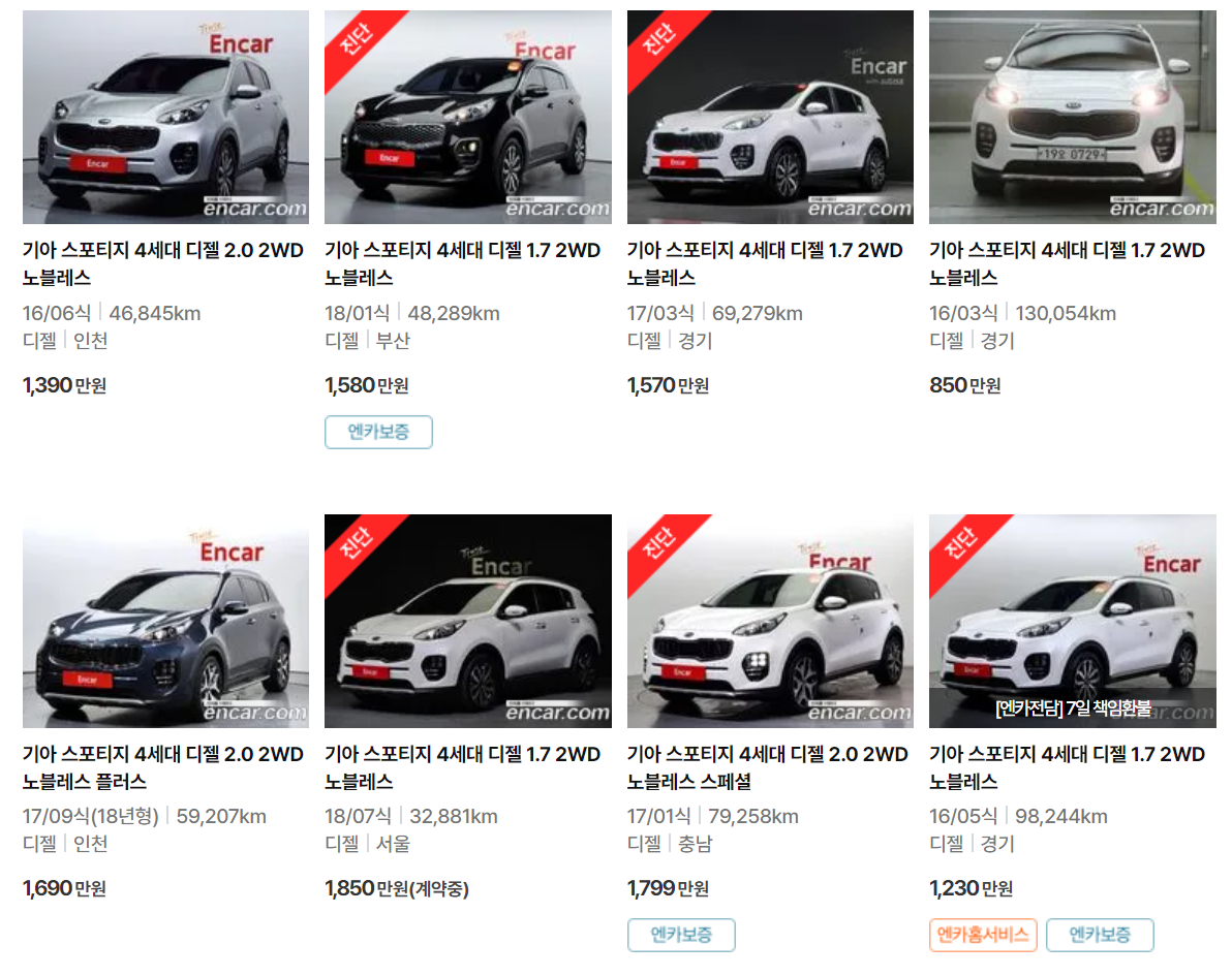 스포티지 4세대(15~18년식) 중고차 가격
