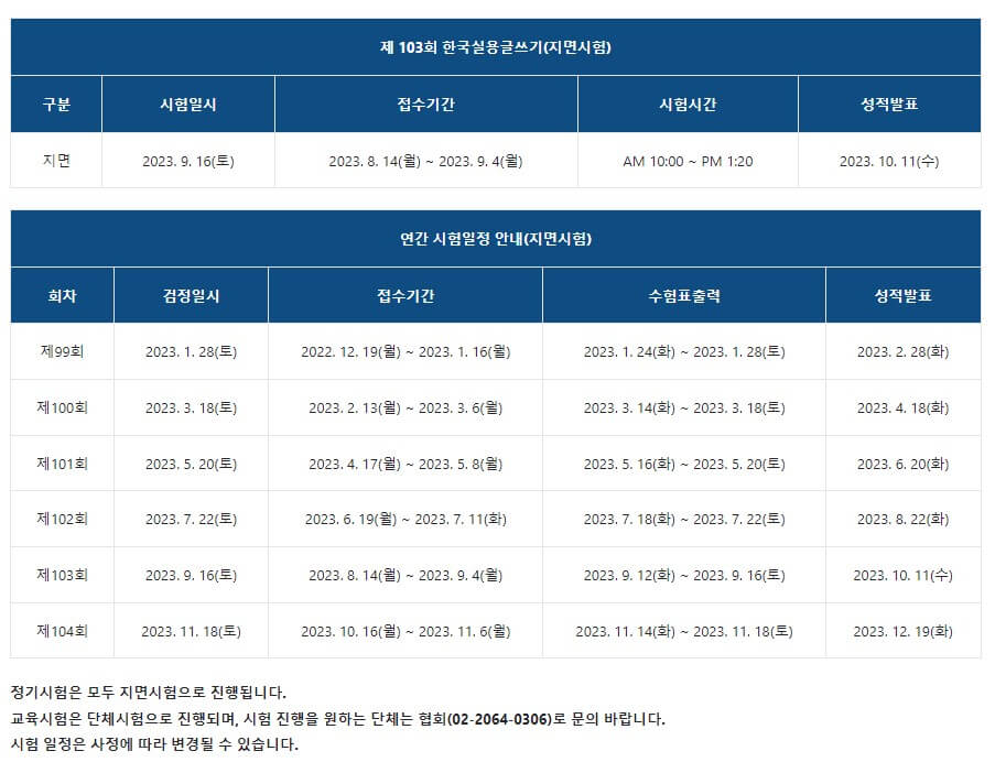 한국 실용 글쓰기 시험일정