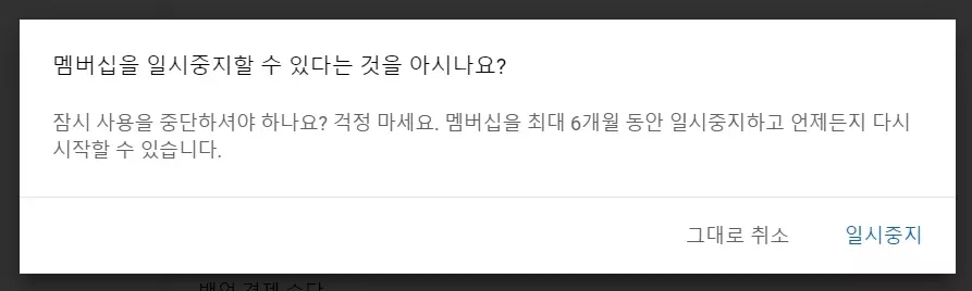 유튜브프리미엄 일시 중지