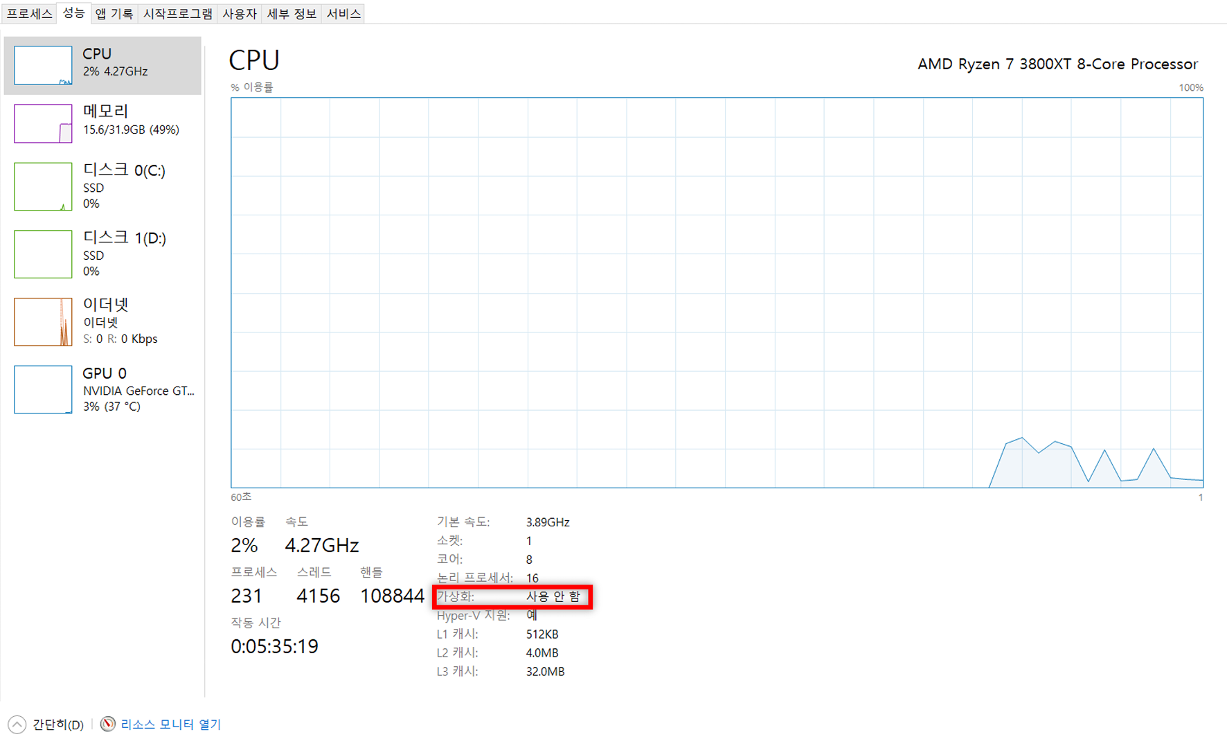 CPU 가상화 상태 확인