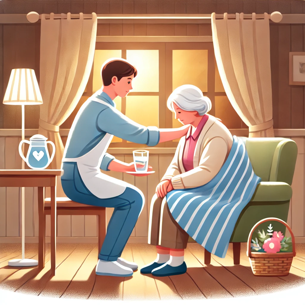 자식이 부모님 간병해주는 이미지