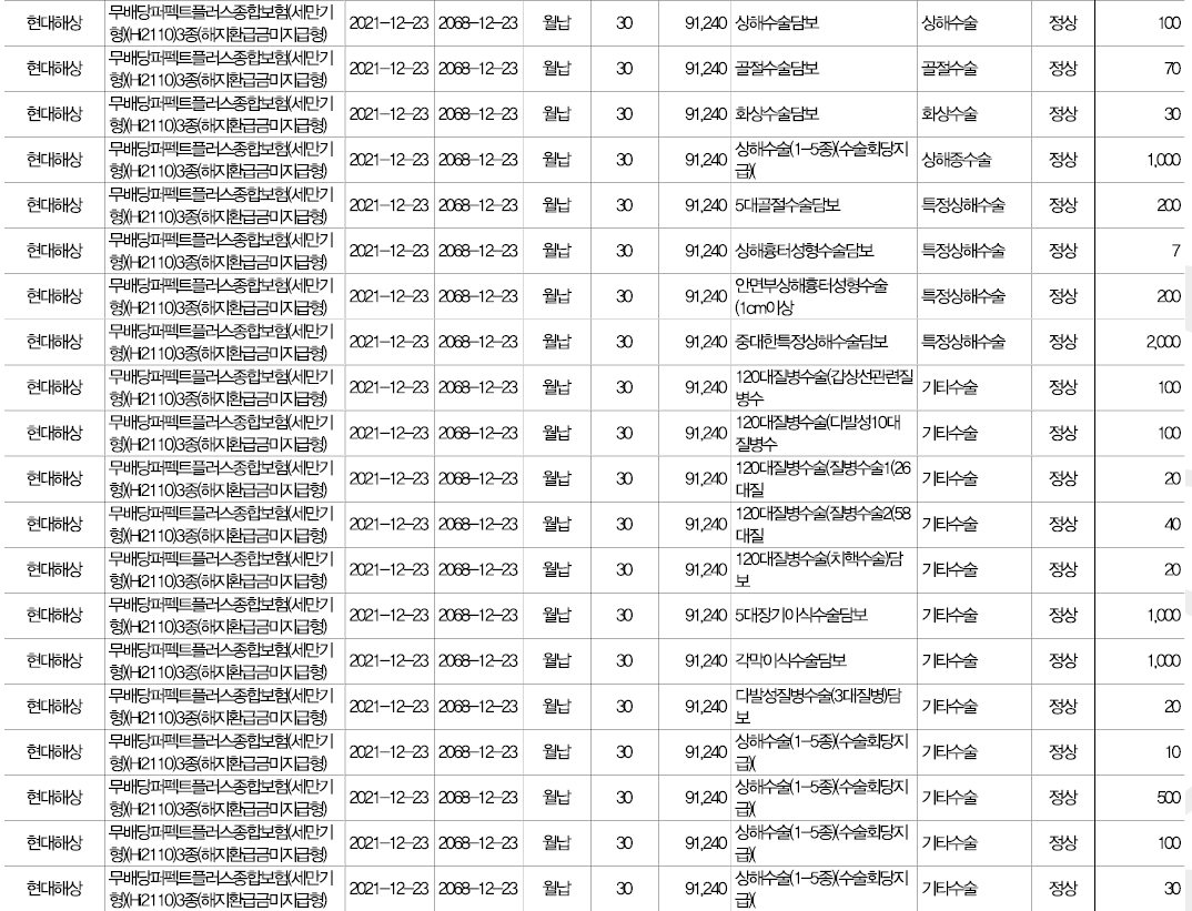 현대해상-상해-가입내역