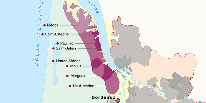 보르도 오-메독의 와인 지도