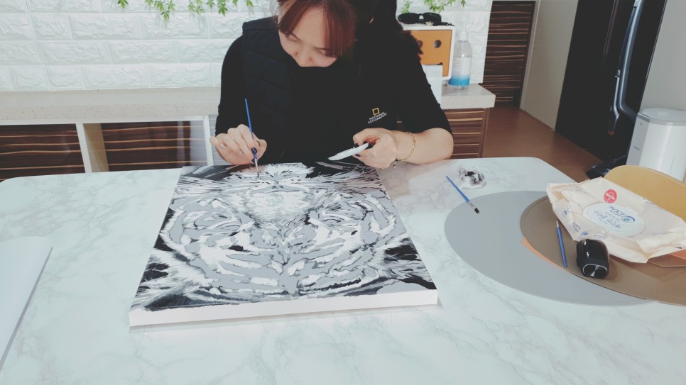 호랑이 액자 DIY명화그리기 재밌었던 유화그리기 흑호 2
