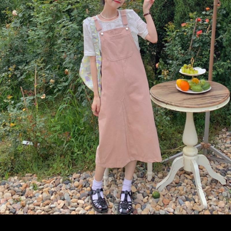 핑크 멜빵 원피스 봄