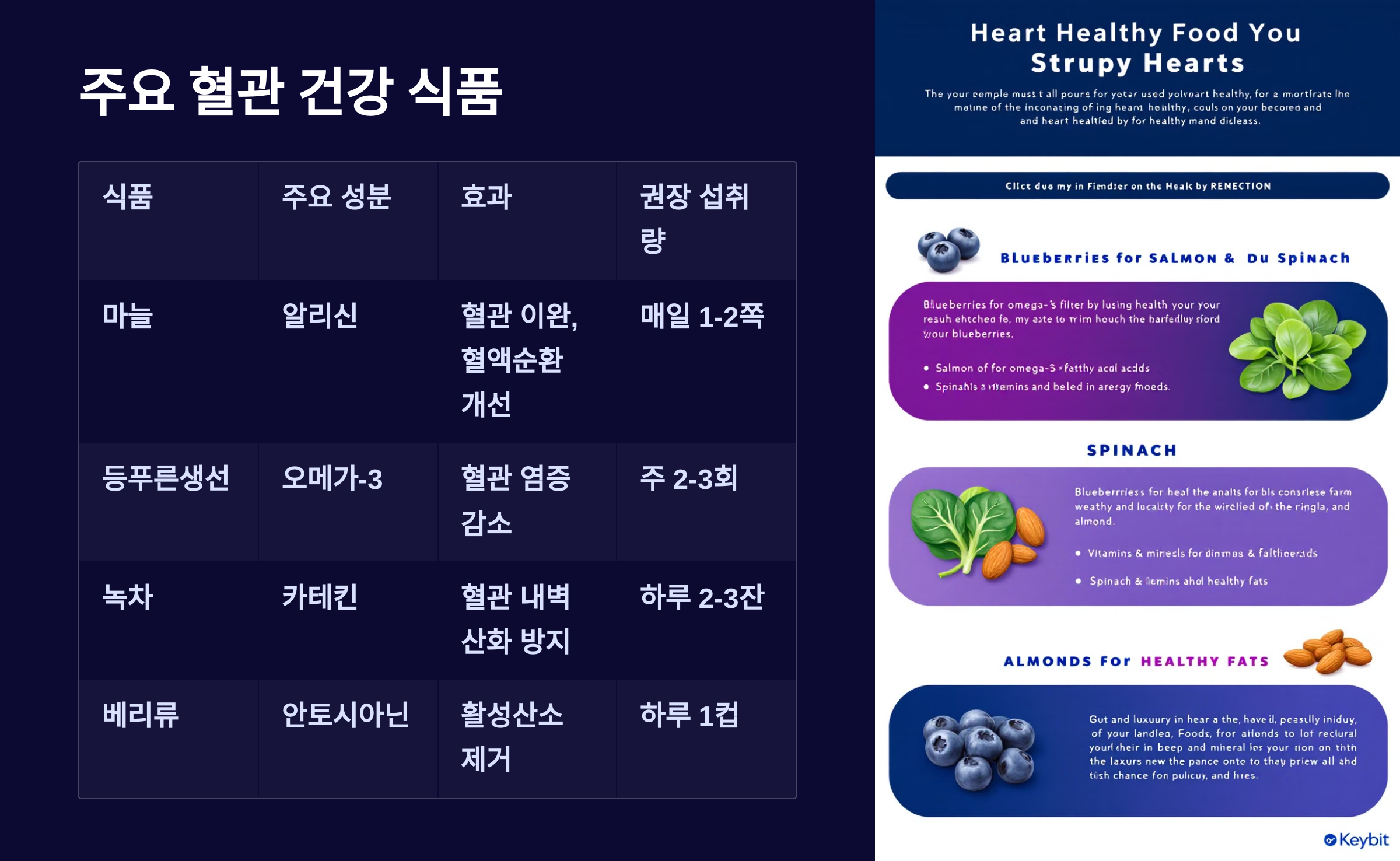 주요 혈관 건강 식품을 소개한 PPT 이미지