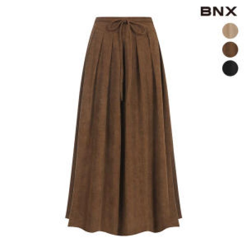 BNX 여성 코듀로이 스트랩 주름 롱 스커트
