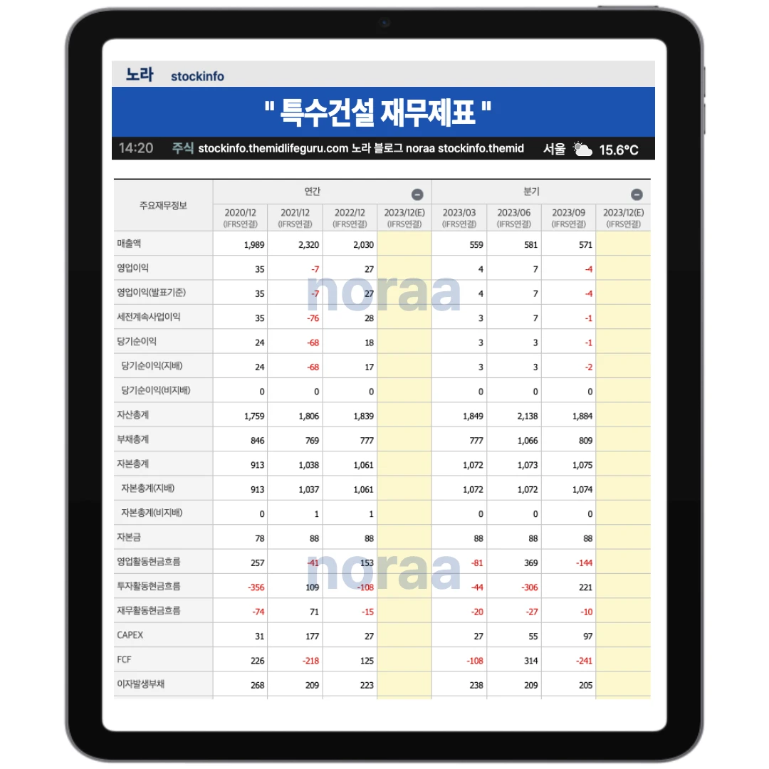 특수건설 재무제표