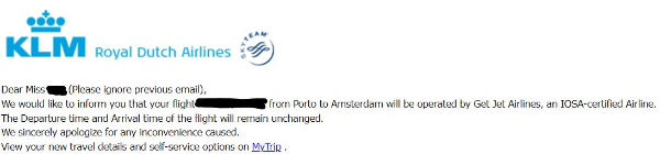 KLM 에서 온 이메일