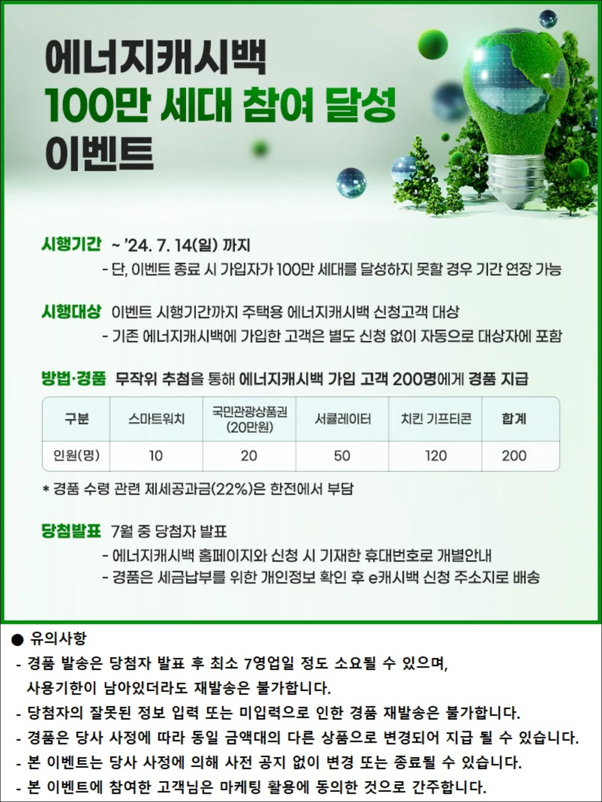 에너지캐시백 100만 세대 참여 달성 이벤트