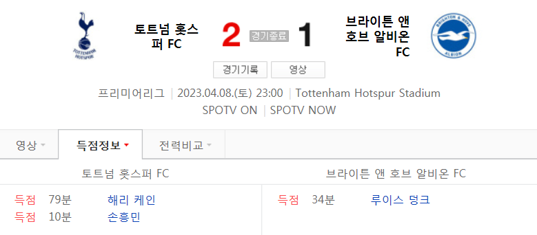  EPL 22/23 시즌 30라운드 - 토트넘 VS 브라이튼 경기 손흥민 주요 장면 (손흥민 EPL 통산 100호골)