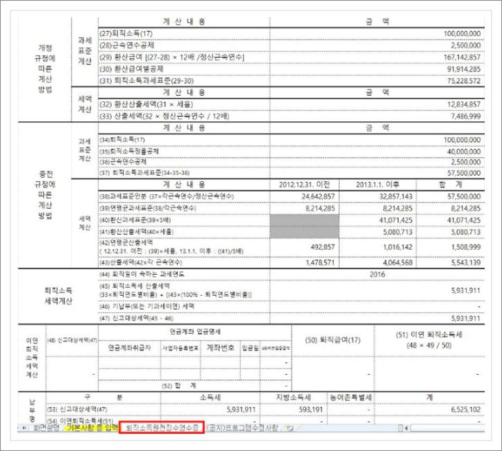 퇴직금 세금 계산