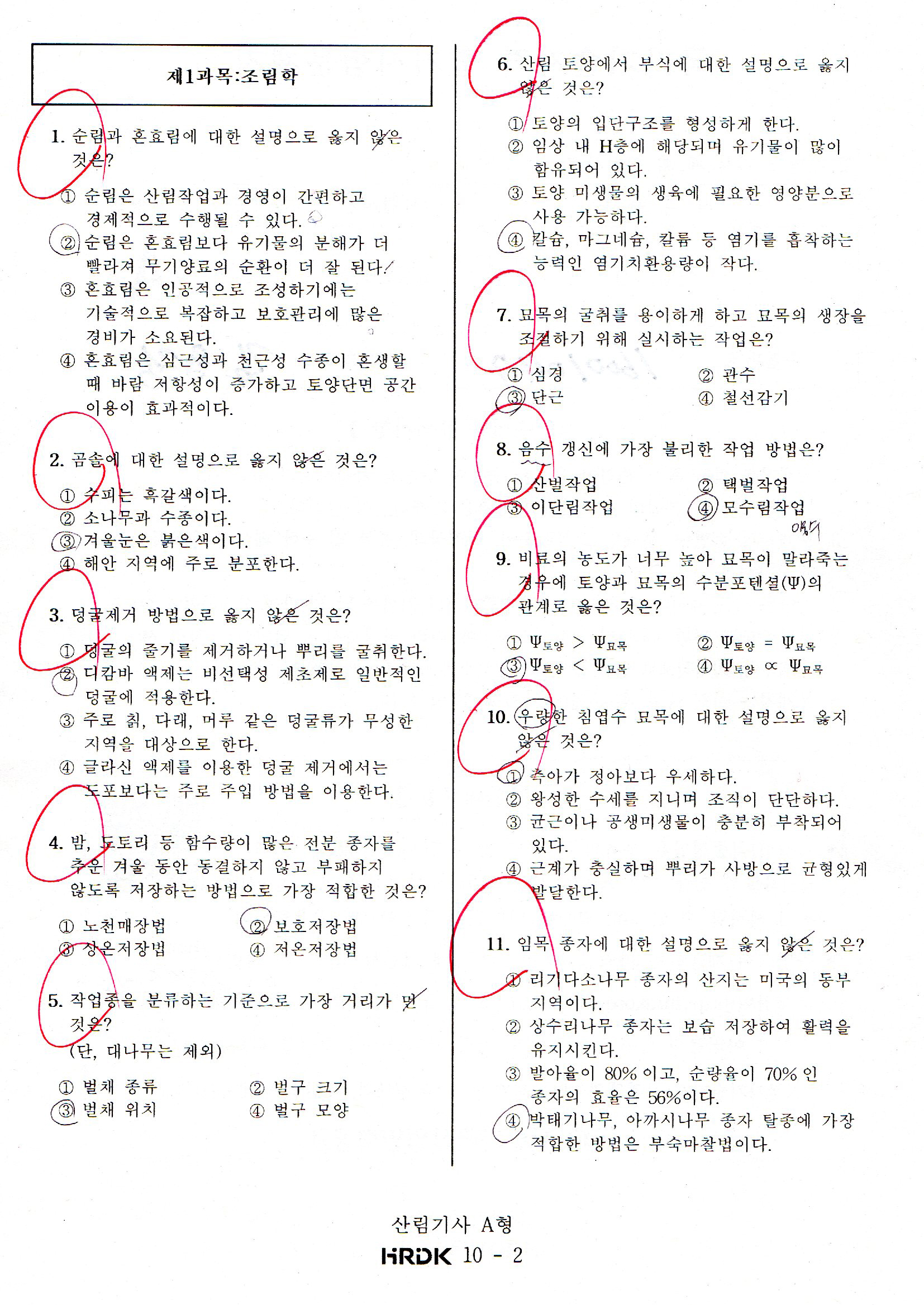 산림기사 필기 - 2022년 4월24일 2회차