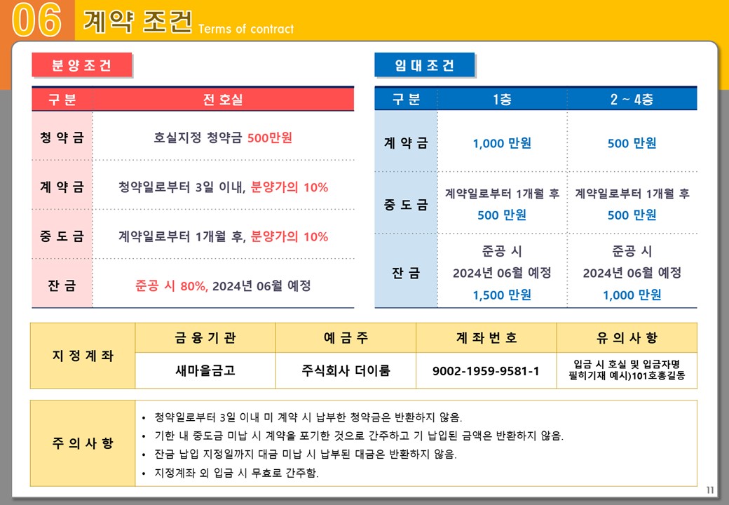 울산 송정지구 시티타워 계약조건