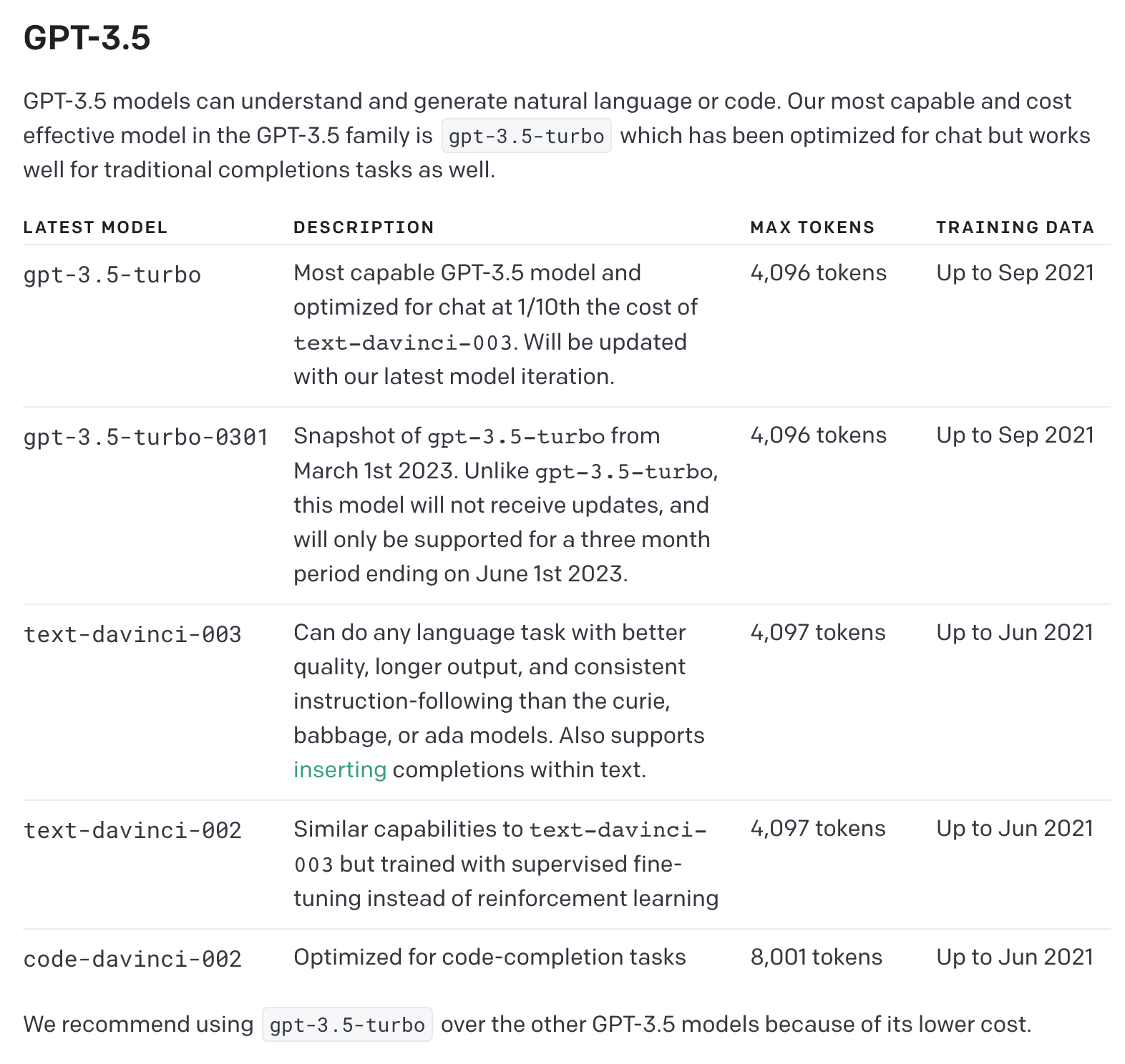 GPT-3.5 모델 종류