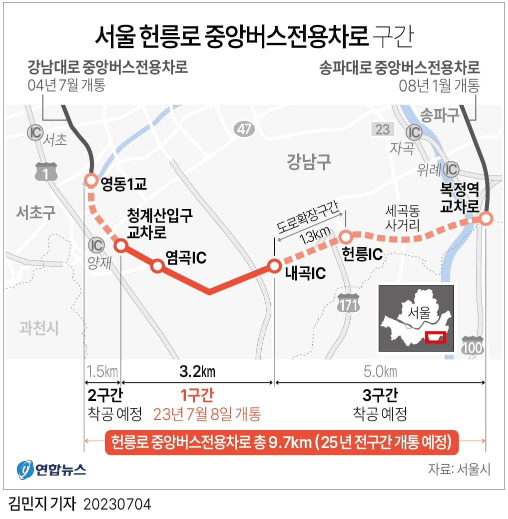 서울 헌릉로에 &#39;중앙버스전용차로&#39; 설치