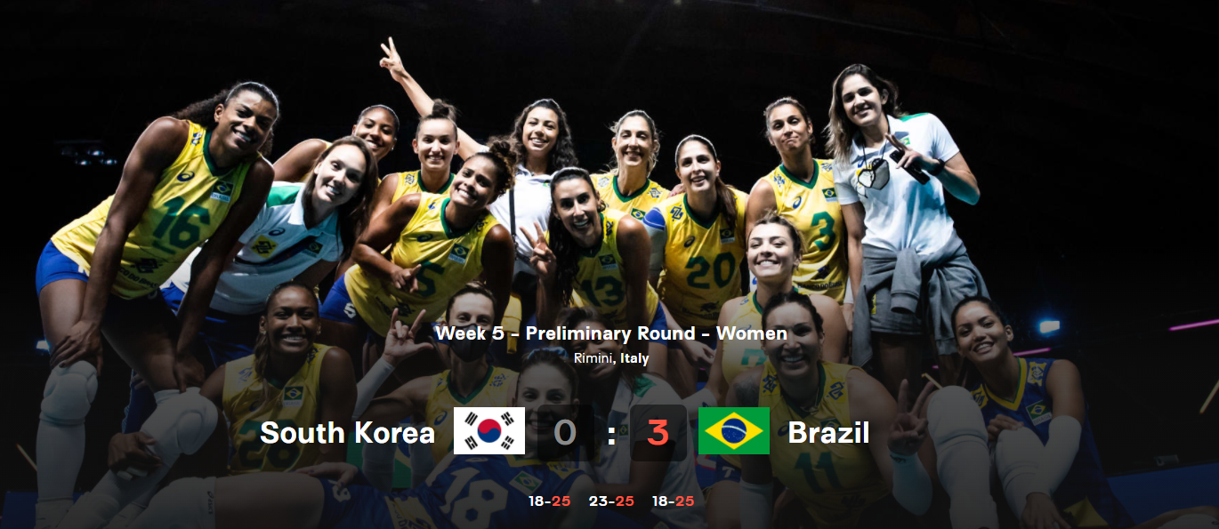  2021 VNL 여자배구 한국 대 브라질 0:3 패배, 랭킹 2위 브라질, 다시 15위된 한국, 경기 하일라이트 영상, 이후가 기대되는 선수 정지윤