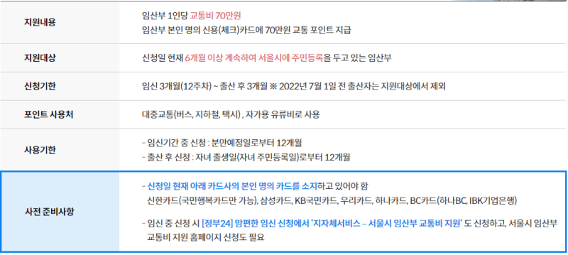 임산부 교통비지원 요약