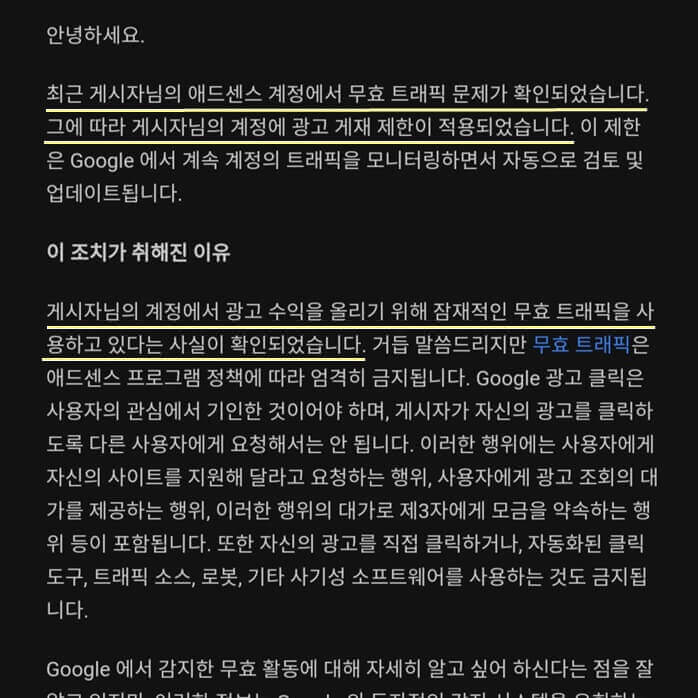  구글 애드센스 광고 게재 제한, 무효 트래픽 원인이 카뷰일까?