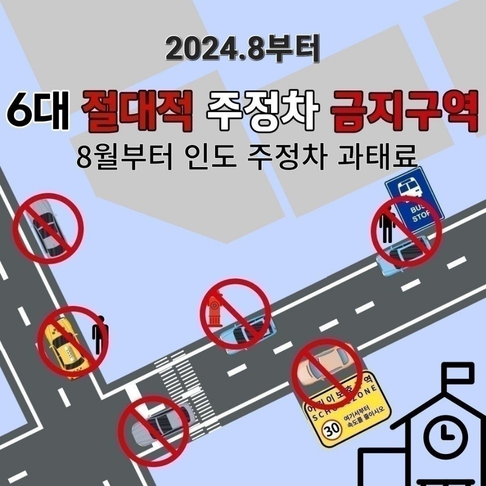 2024.8월부터 시행하는 주정차 주차 금지구역Six major no-parking zones (Indian parking fines, effective from August 2024)