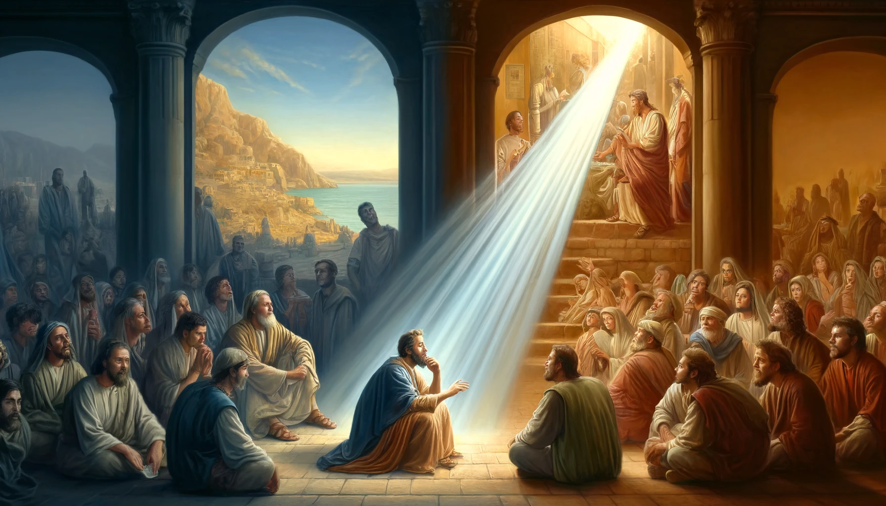 Here is the image depicting a life lived by vision and according to the promises of the Bible&amp;#44; with a person walking a path illuminated by divine guidance.